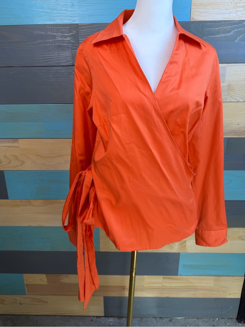 Lauren Ralph Lauren Orange Wrap Tie Front Blouse NWT MSRP $79.50